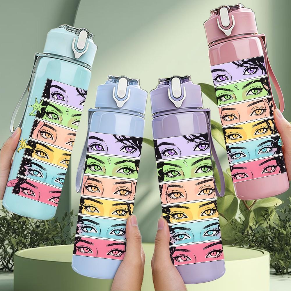 1PC Layer Paper Girl Portrait 750ml Color Plastic Sports Water Bottle Leakproof Flip Straw Lid Suitable for Sports Office Home Use