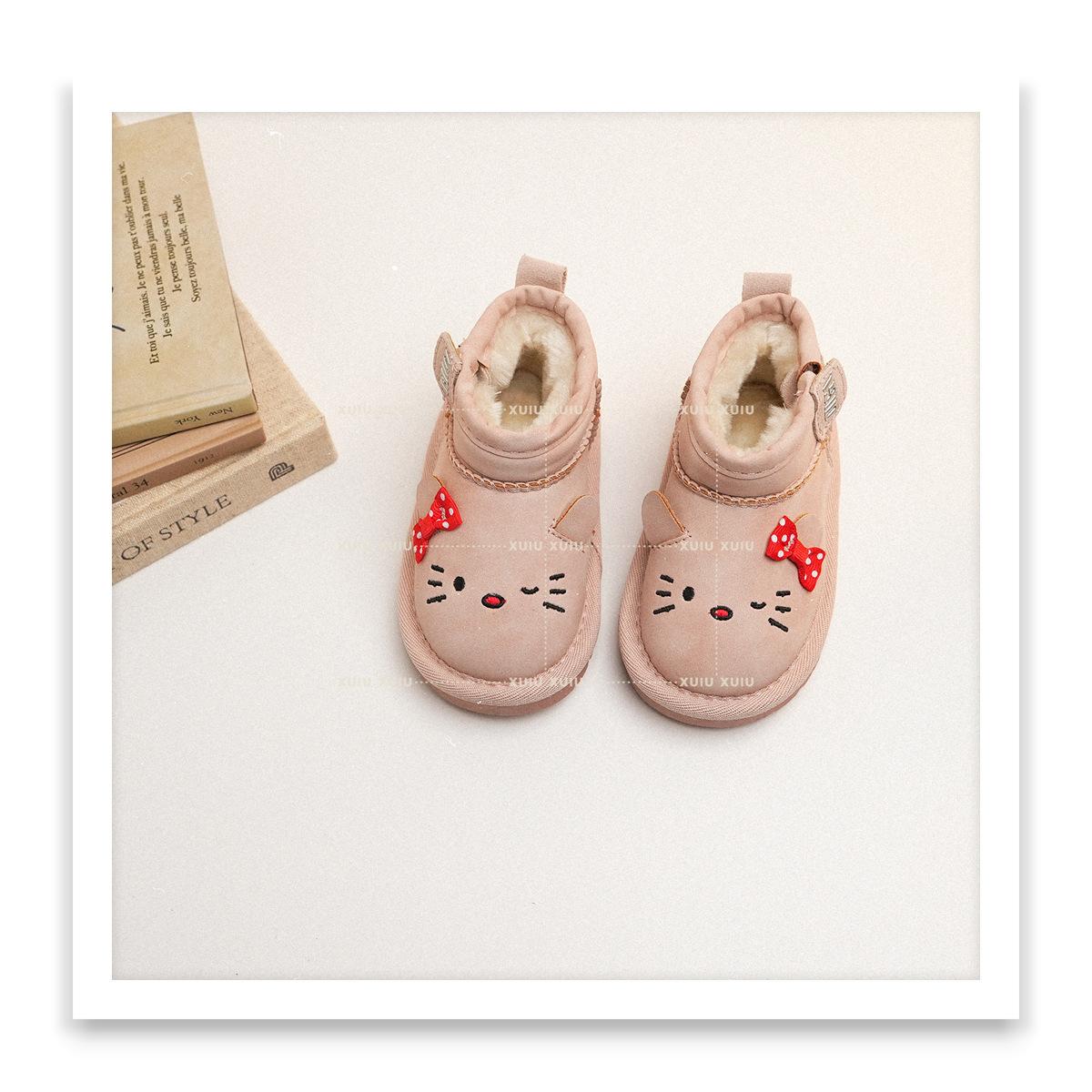 

XSHX Милый котик Девочки Принцесса Зимние Утепленные Сапоги на Молнии Сбоку Детские Малышовые Ботинки Устойчивые 19