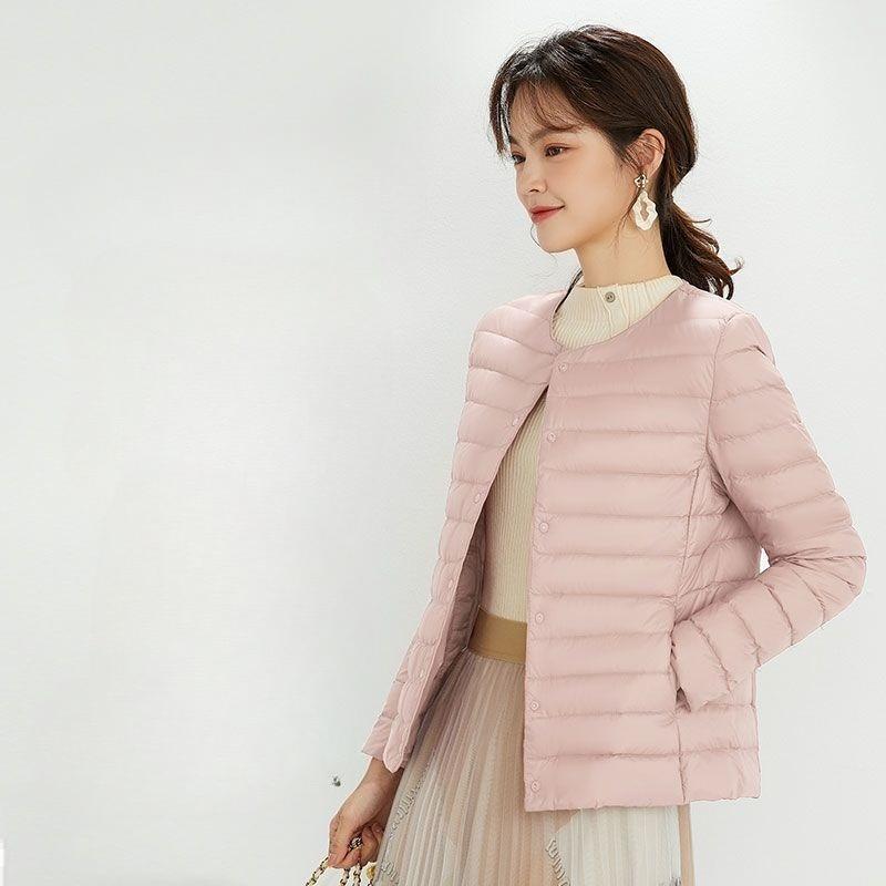 Women's V Neck Long Sleeve Lightweight 90% White Duck Down Jacket Inner Liner Coat