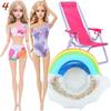 4 Przedmioty Akcesoria do Kostiumów Kąpielowych dla Lalki 2x Kostium Kąpielowy Bikini 1x Leżak Plażowy 1x Nadmuchiwany Koło do Pływania 30CM Ubranka dla Lalki 11,8 Calowa Zabawka Lalka