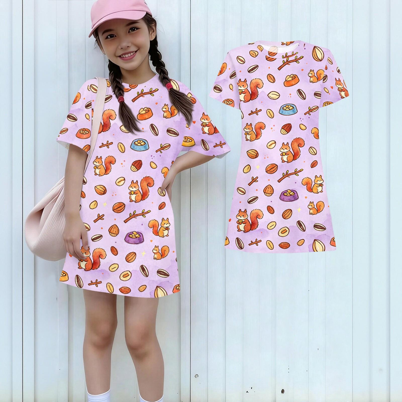 

Girls Loose Fit Short Sleeve Dress Animal Print Round Neck Lightweight Summer Dress for Kids Casual Wear 150