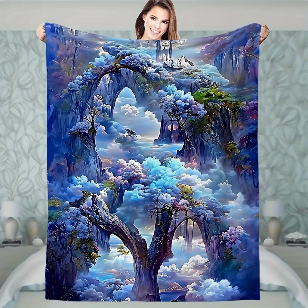 1 Person Natural Wonderland Printed Blanket - Lightweight flannel Throw sofa, bed, travel, camping, living room, office, sofa