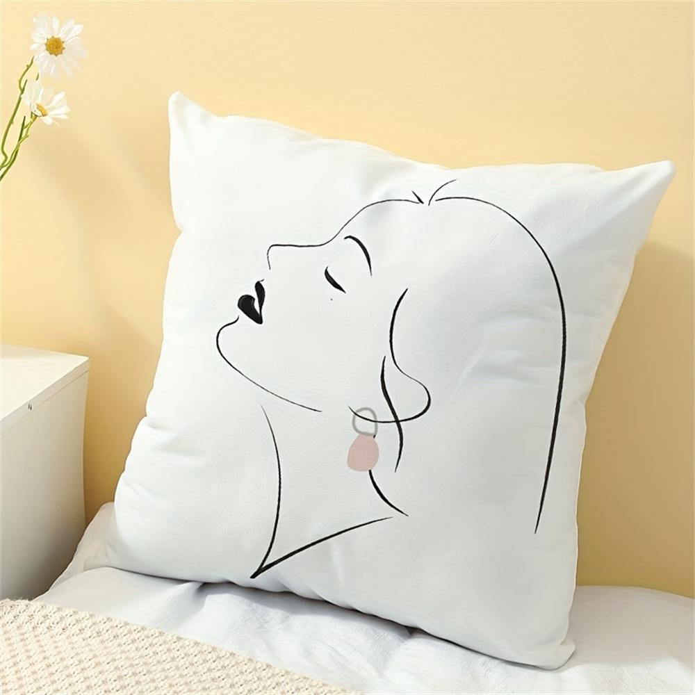 Abstract facial line pattern pillowcase, suitable for living room, bedroom, decoration (without pillow core)