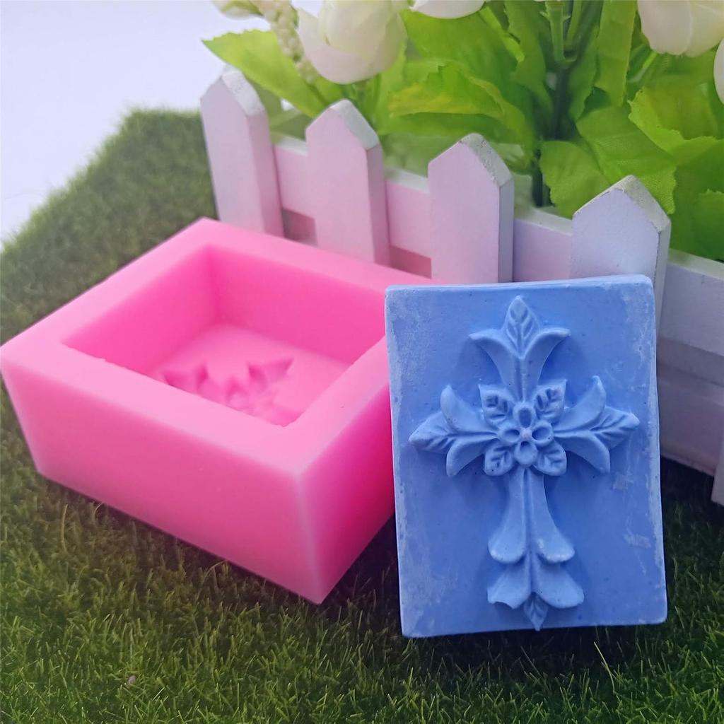 GreatMold Cross Handmade Silicone Soap Mold FlowerRectangle Silicone Mold for Natural Soap Classic Aromatherapy Plaster Mould (Rectangle)