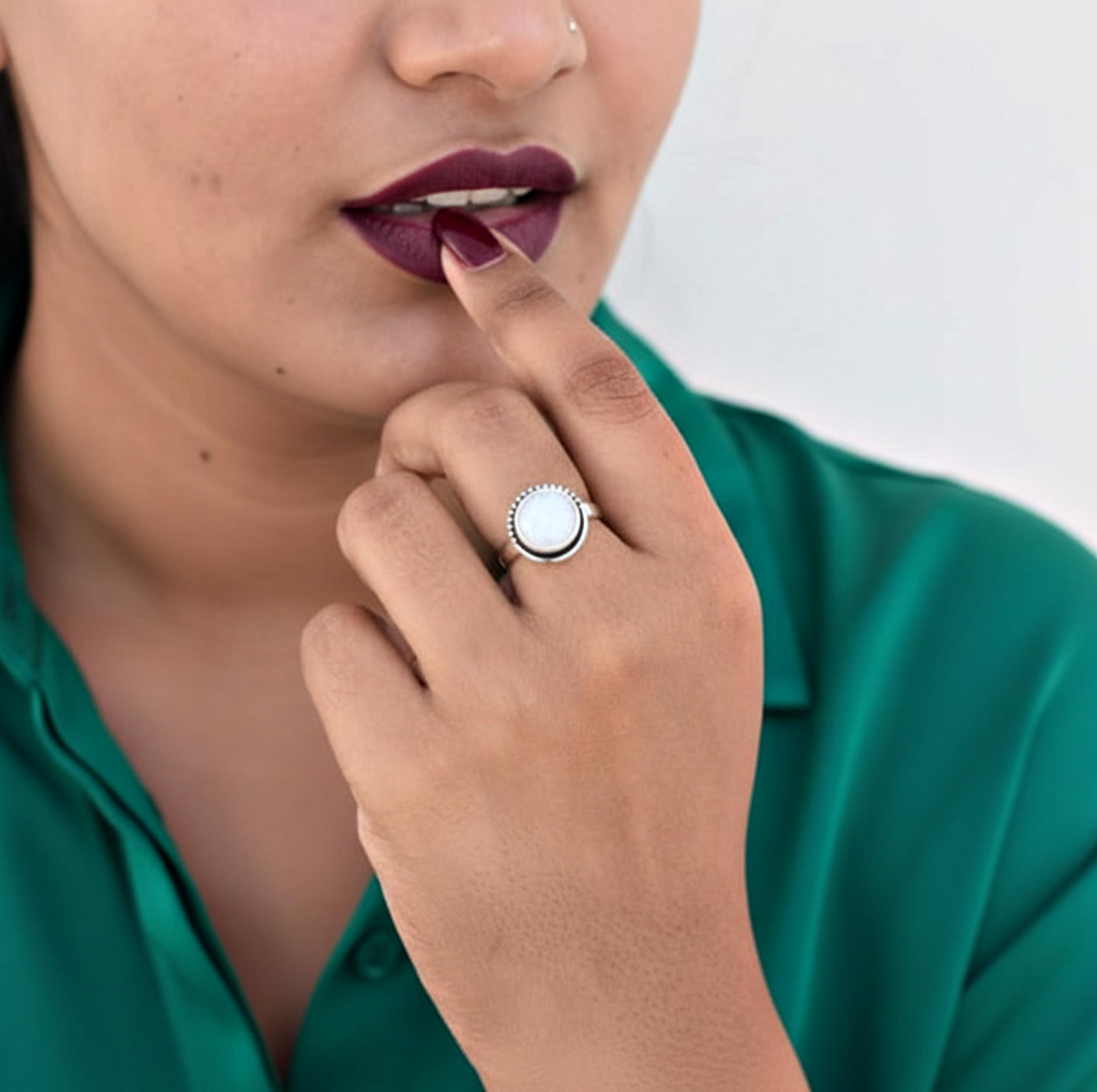 

Natural Rainbow Moonstone Ring, 925 Sterling Silver Jewelry, Minimalist Round Cut Statement Ring, Gift for Her 12 срібний