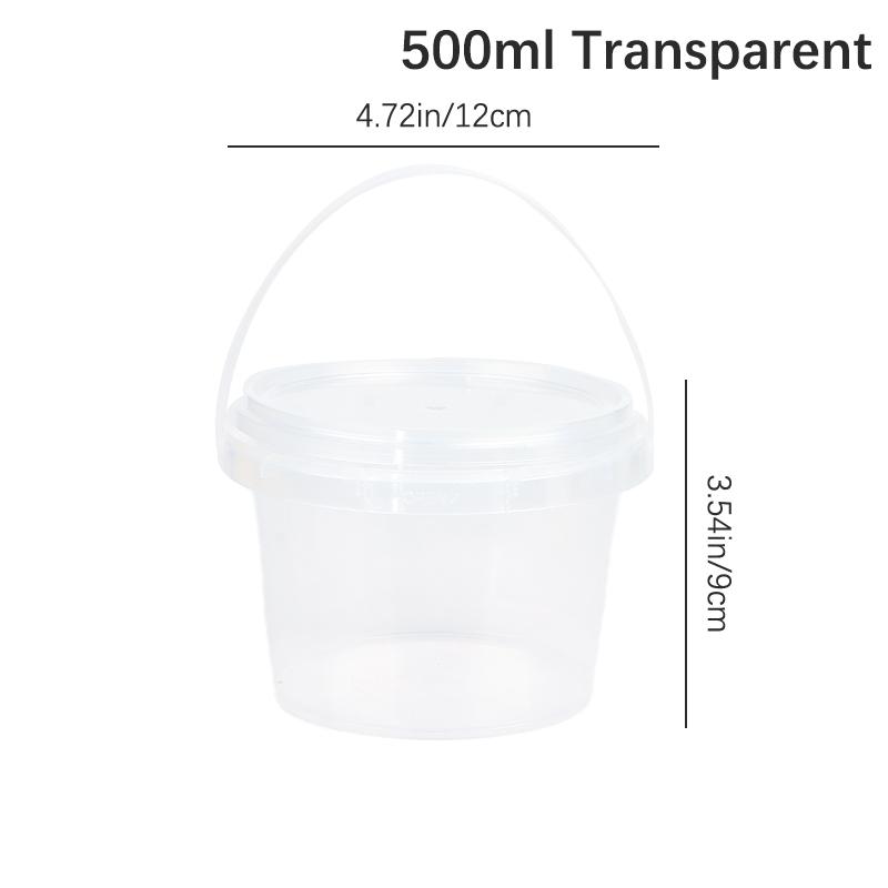 1 Stück 500/1000 ml Transparenter Plastikeimer mit Deckel und Henkel Lebensmittelaufbewahrungsbehälter Nachfüllbarer Milchteeeimer