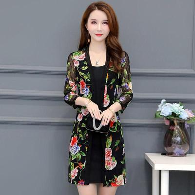 Frühling und Sommer Plus Size Damen Außenspitze Sonnenschutz Mittellange Mama-Schaloberteile Bequeme und vielseitige Netzgarn-Cardigan Dünne Mäntel