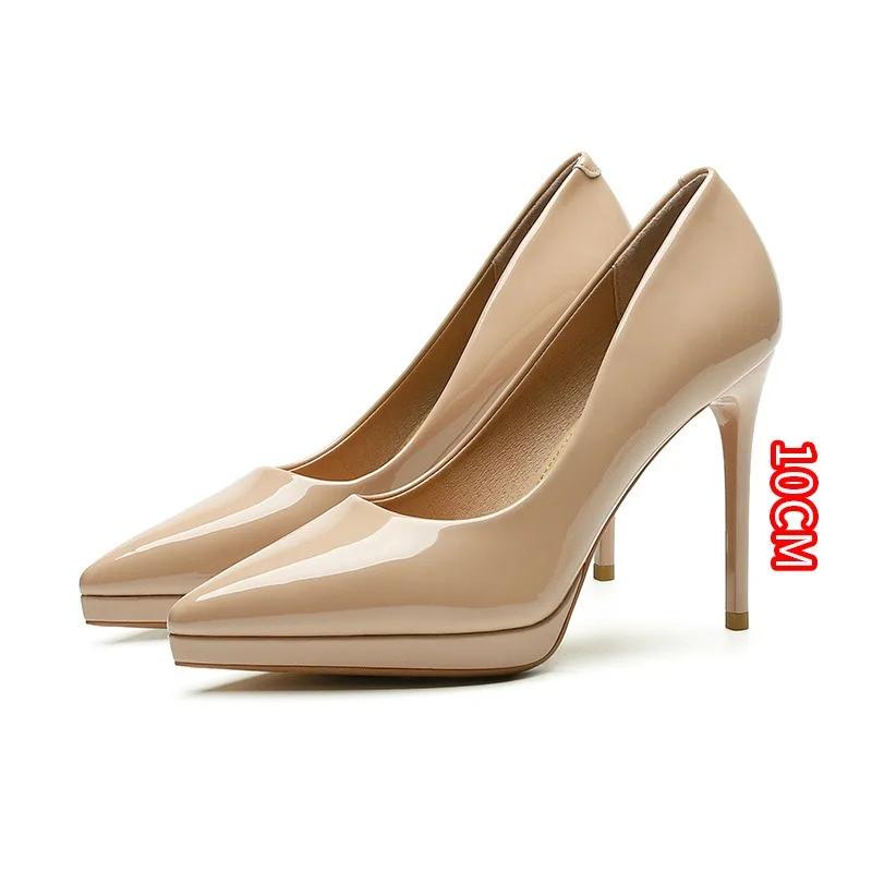 2026 Women's Sexy High Heels Pumps Patent Leather Platform High Heels Shoes Club Party Pointed Toe Stiletto Female Office Shoes