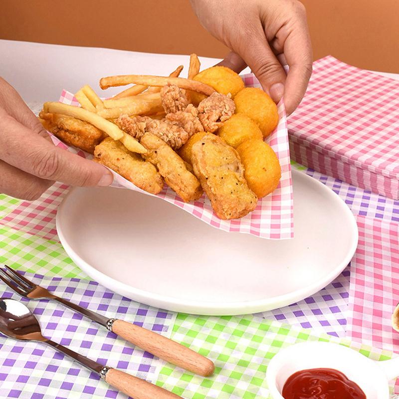 50Pcs Food Waxed Paper Oil-Proof Wax Paper Bread Sandwich Burger Fries Macarons Packaging Kitchen Baking Tool Packaging Decor