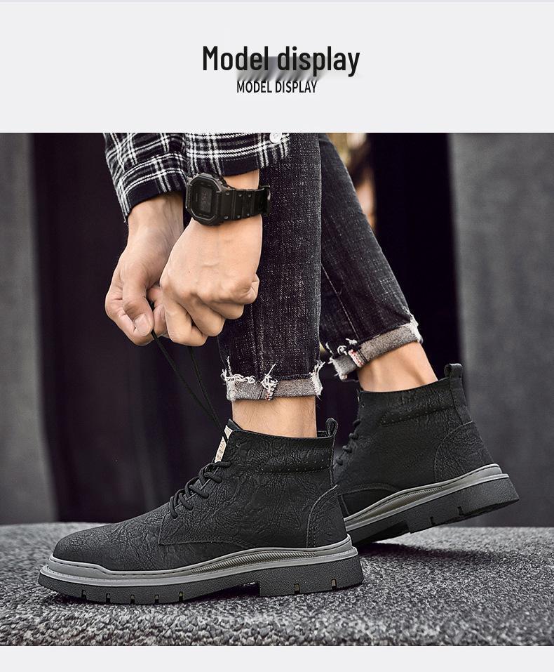 Men's Genuine Leather Martin Boots, Large Size, Soft Sole, Outdoor Work, Retro Plus Velvet, Warm, High-Top.