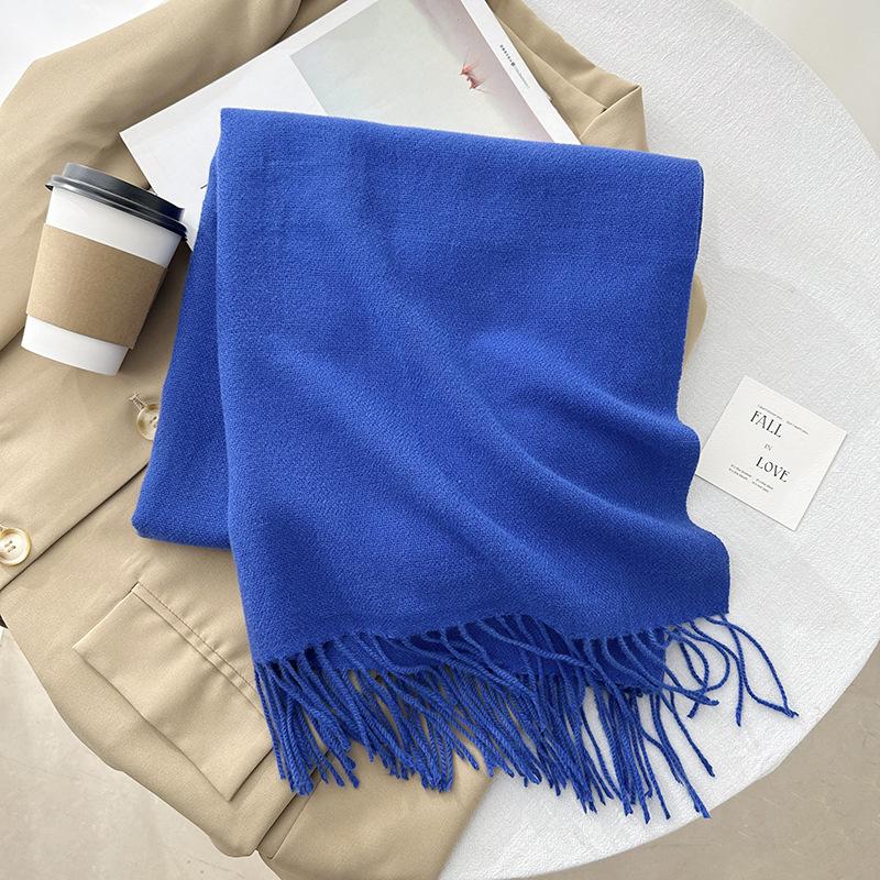 Scarf autumn and winter atmosphere solid color imitation cashmere women's temperament literary niche soft waxy warm fringed scarf shawl