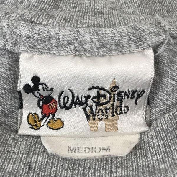 90s Rare Vintage USA Made / Disney World / Short Sleeve T-Shirt / Mickey Mouse Embroidery [Men’s M / Gray](USED)