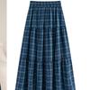 Reiner Baumwoll-Karorock für Damen Sommer Neu Slim Retro A-Linien-Schirmrock Mittellang College-Stil Kuchenrock