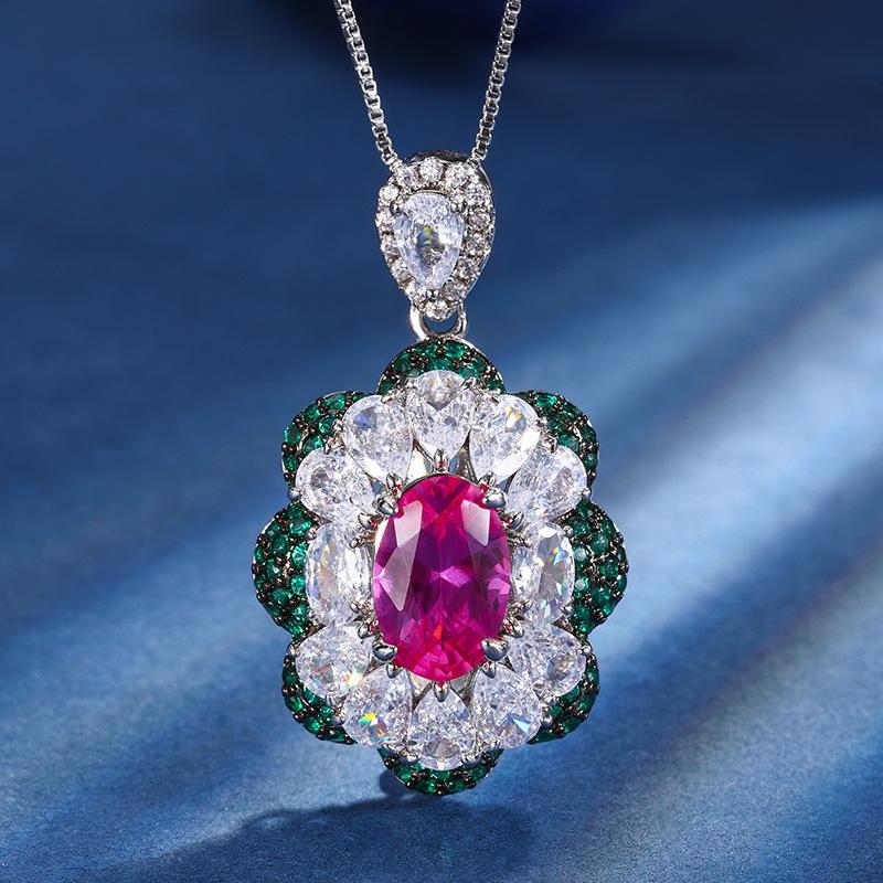 Jewelry Copper Bottom Gold-Plated Simulation Color Treasure Corundum Dan-Shaped Temperament Pendant Set 10 * 14