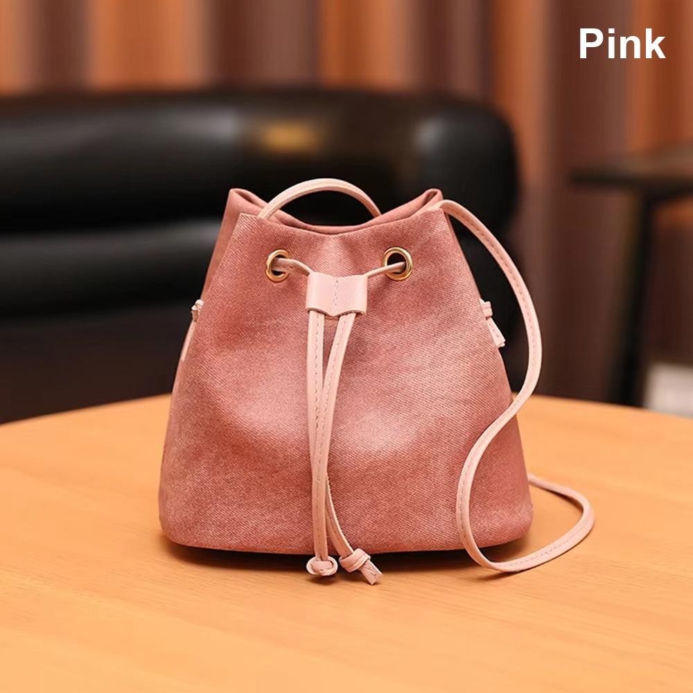 1Pcs New PU Leather Drawstring Bucket Bag Casual Urban Minimalist Style Shoulder Bag Small Crossbody Bag for Women