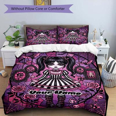 3PC Custom Name Gothic Fantasy Portrait Bedding Set Printed Bedding Set Duvet Cover Closure Includes 1 Duvet Cover & 2 Pillowcases for All Seasons Bed