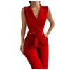 Womens Fashion Color T Wist Button V-Neck Sleeveless Slim Fit Business Jumpsuit