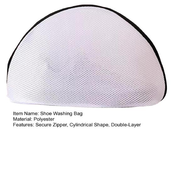 Sac de Lavage pour Chaussures Fermeture Éclair Design Cylindrique Double Couche Maille Durable Machine à Laver Filet de Lavage pour Chaussures