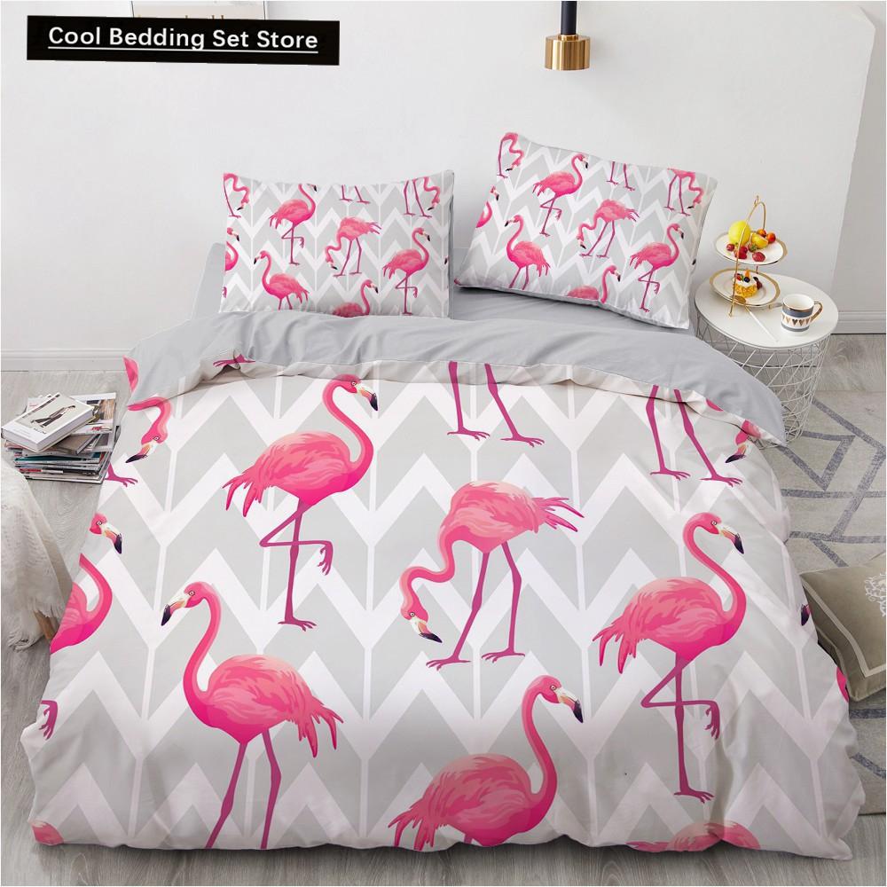 Flamingo Duvet Cover King Queen 3D Pink Animal Bedding Set For Kids Teens Adults Watercolor Style Quilt Cover With Pillowcase