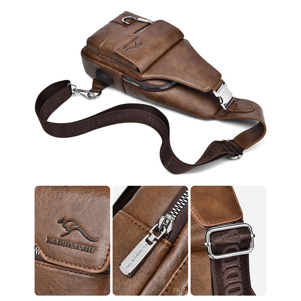 Men's Chest Bag USB Design Messenger Backpack Retro Fabric Shoulder Messenger Bag Sports Small Bag