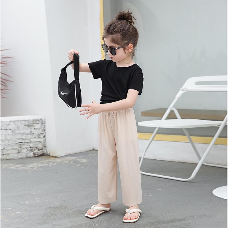 Calça Cropped de Perna Larga de Seda Gelada Repelente de Mosquitos de Verão para Meninas Mais Velhas 2026