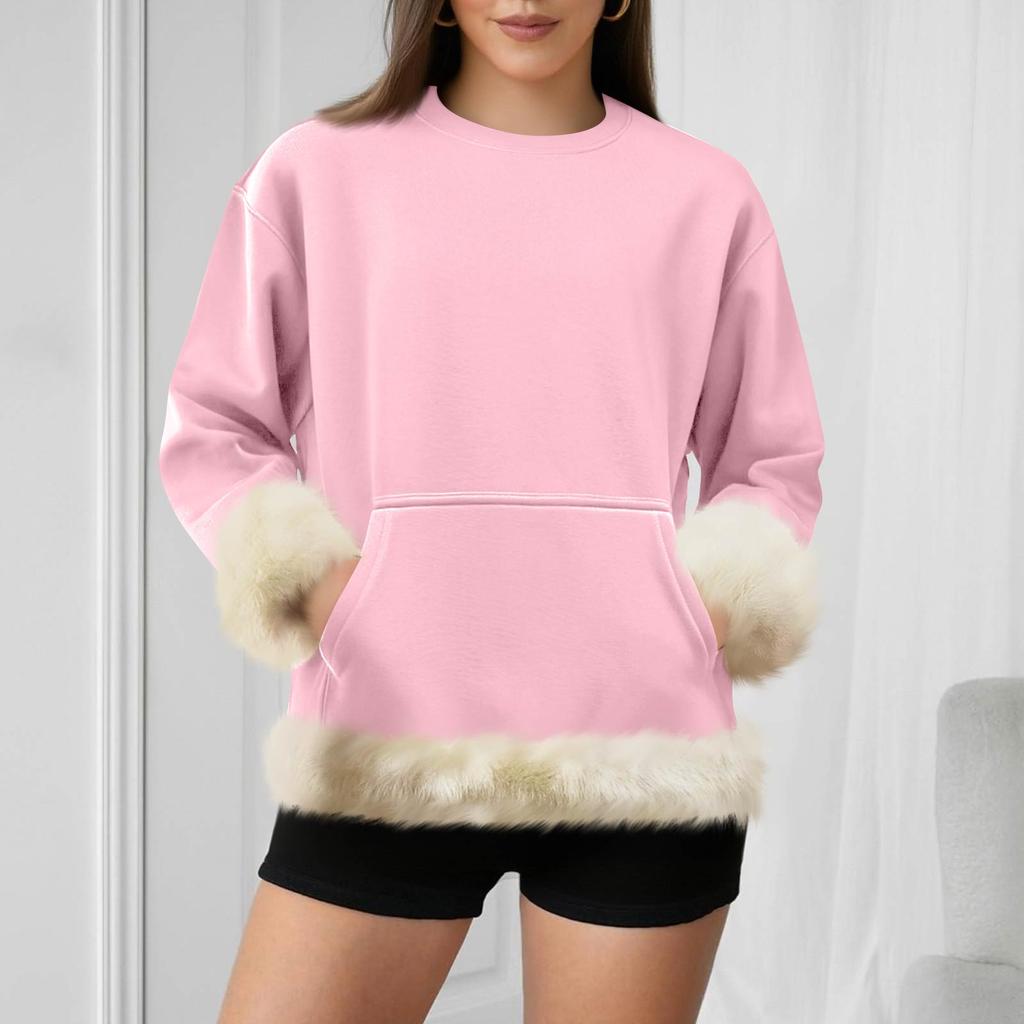 Women's Casual Round Neck Long Sleeve Sweatshirt Solid Color Sweatshirt