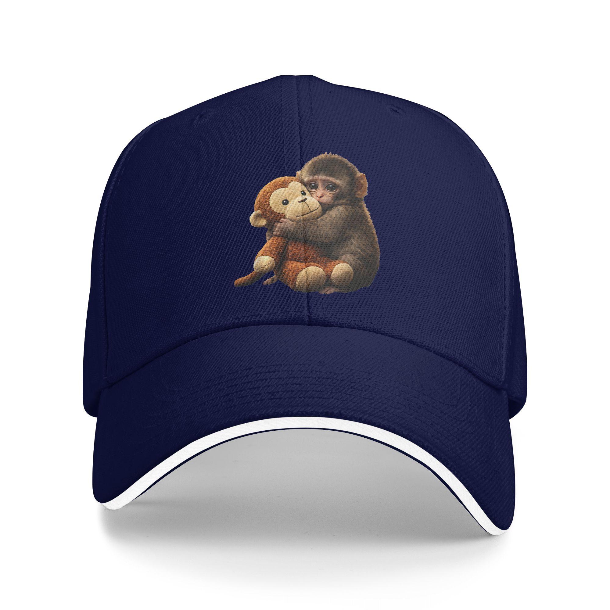 

Baby Monkey Punch Plush Cute Monkey Punch Plush Hugging Baseball Cap Street Style Trucker Hat Summer Men Camping Snapback Cap One Size темно-синий