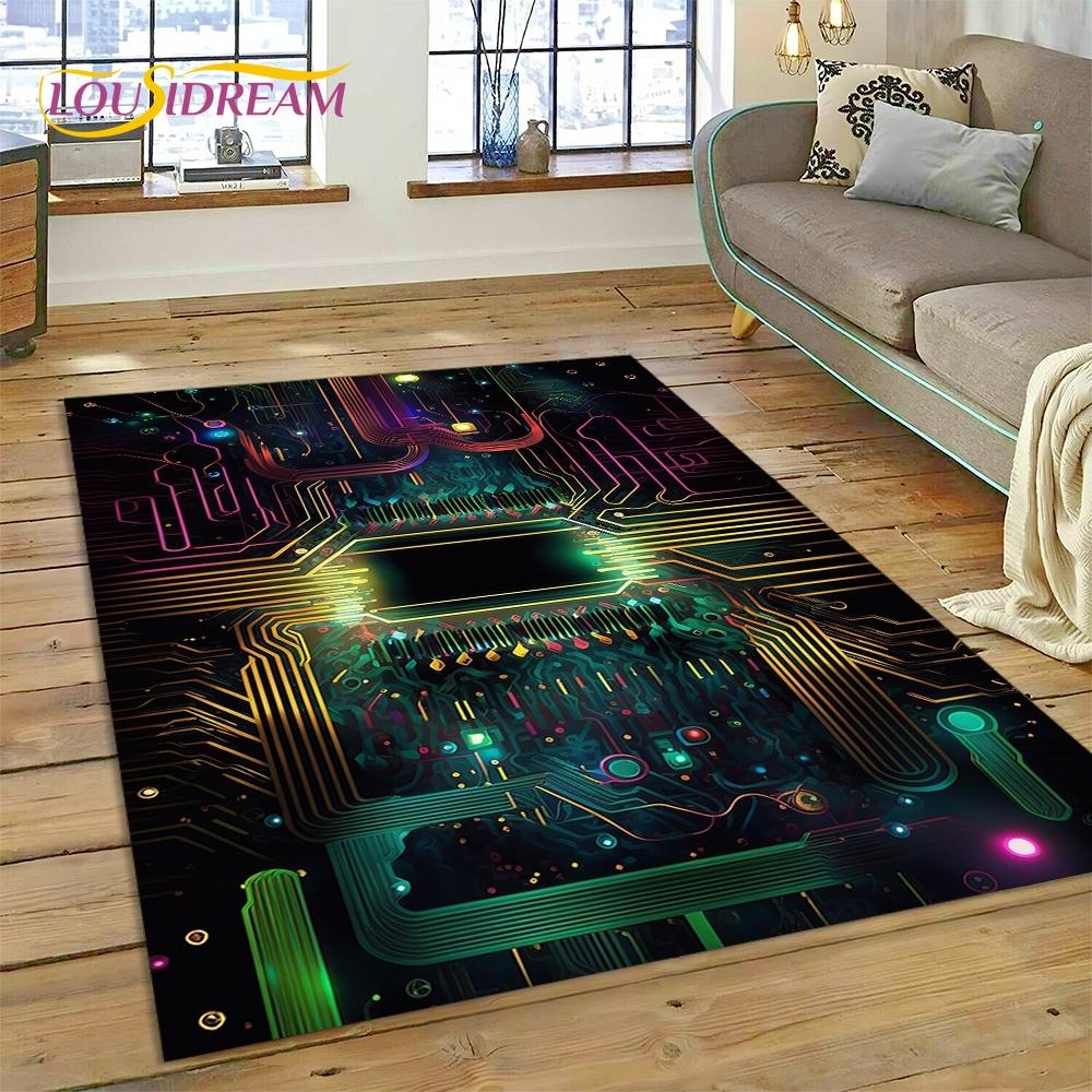 PCB Circuit Board 3D Chip CPU Rug Carpet for Living Room Bedroom Home Decor,Floor Mat Non-slip Decoration for Sofa Doormat Gift