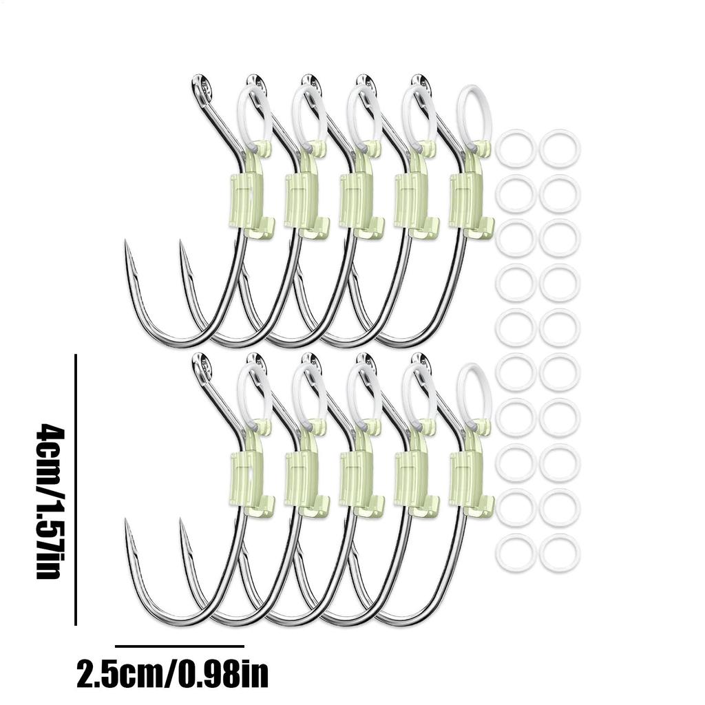 10Pcs Hooks Fishs Tool Luminous Live Shrimp Lures Hooks Tied Good Strong High Strength Sea Fishing Hooks Fishing Accessories