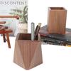 Black Walnut Wooden Square Desk Pen Holder