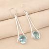 Natural Sky Blue Topaz Gemstone 925 Sterling Silver Handmade Long Earrings 2.63" EE-136-1
