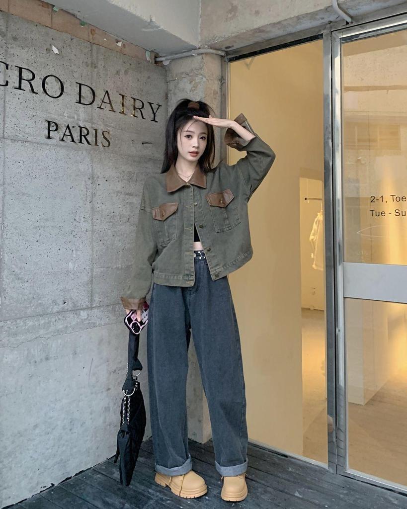 Women's Autumn Retro Patchwork Denim Jacket - Korean Style, Loose, Casual, Versatile