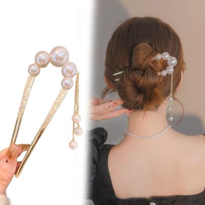 1PC Hairpin Minimalist Fairy Goddess Trending Pearl Pendant Ethnic Chinese Style Simple Bun Hairstyle Classical