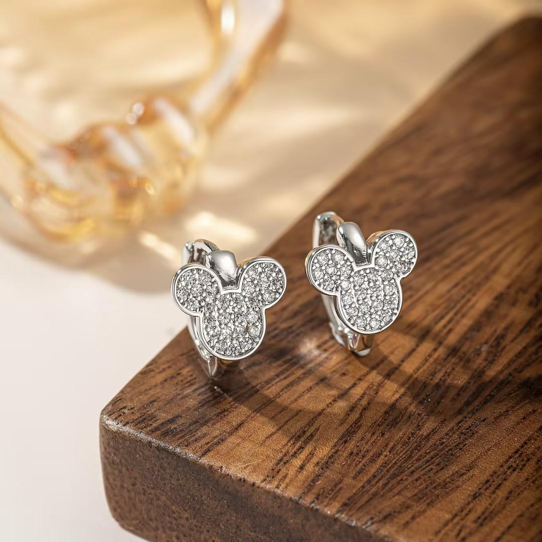 Gold Plated Hoop Earrings Paved CZ Cute Cartoon Huggie Earrings for Women Girls Fashion Jewelry Gift серебряный
