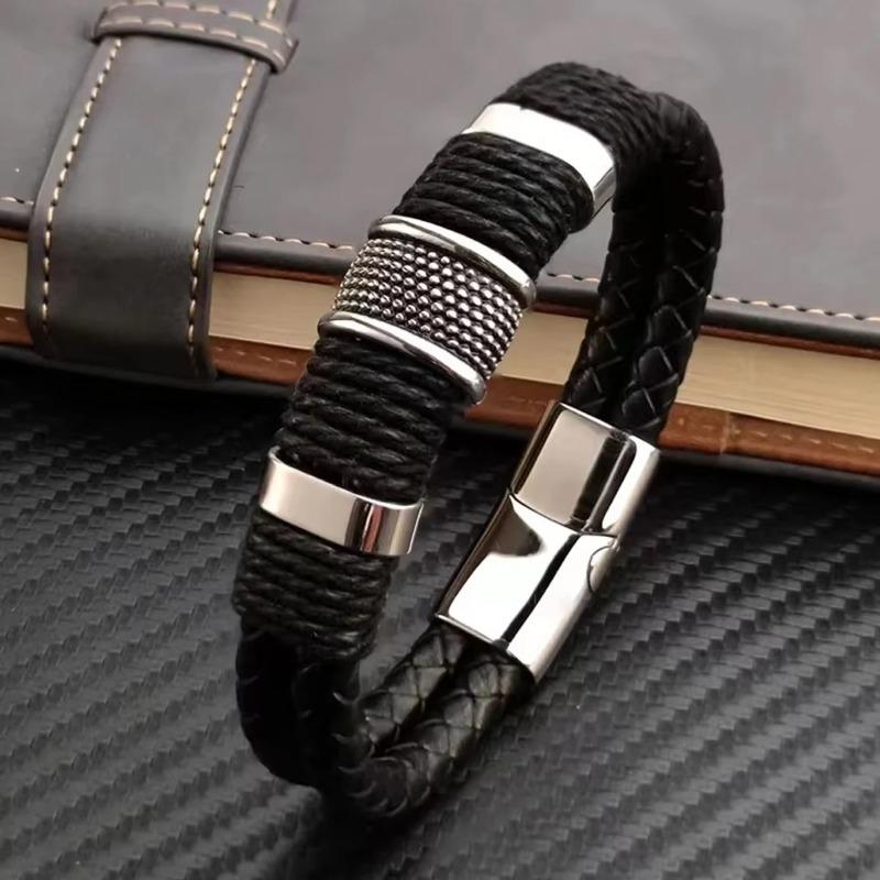 Genuine Leather Bracelet for Men, Vintage, Multilayer, Brown, Business Style, Formal Occasions Jewelry, Male Wrist Bangle Gift