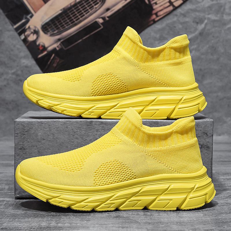 Green Cheap Knitted Man Sneakers Couple Size 35-46 Lightweight Men's Casual Sneakers Slip-on Comfortable Running Shoes For Men
