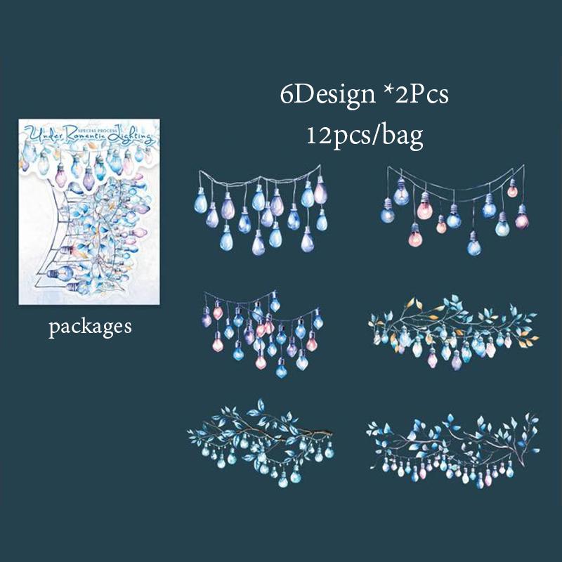 

6 стилей 12 шт./уп световые украшения пейзаж ракушки световые наклейки для DIY справочник дневник телефон чехол украшение стеклянной чашки