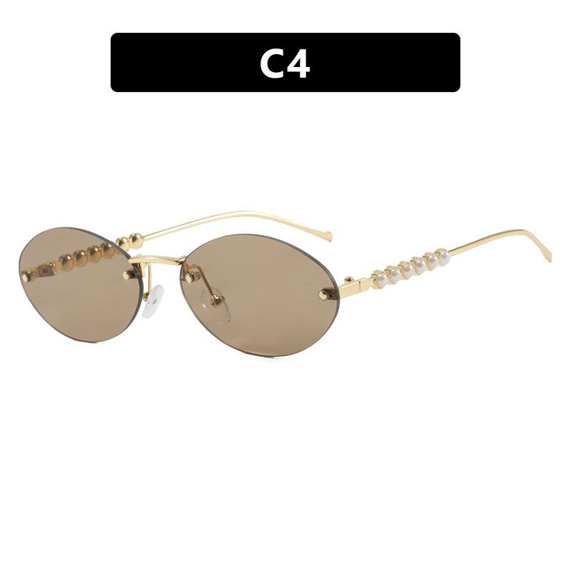 Small Frame Oval Rimless Pearl Sunglasses for Women Men Luxury Brand Vintage Sun Glasses Fashion Boundless Shades Eyewear