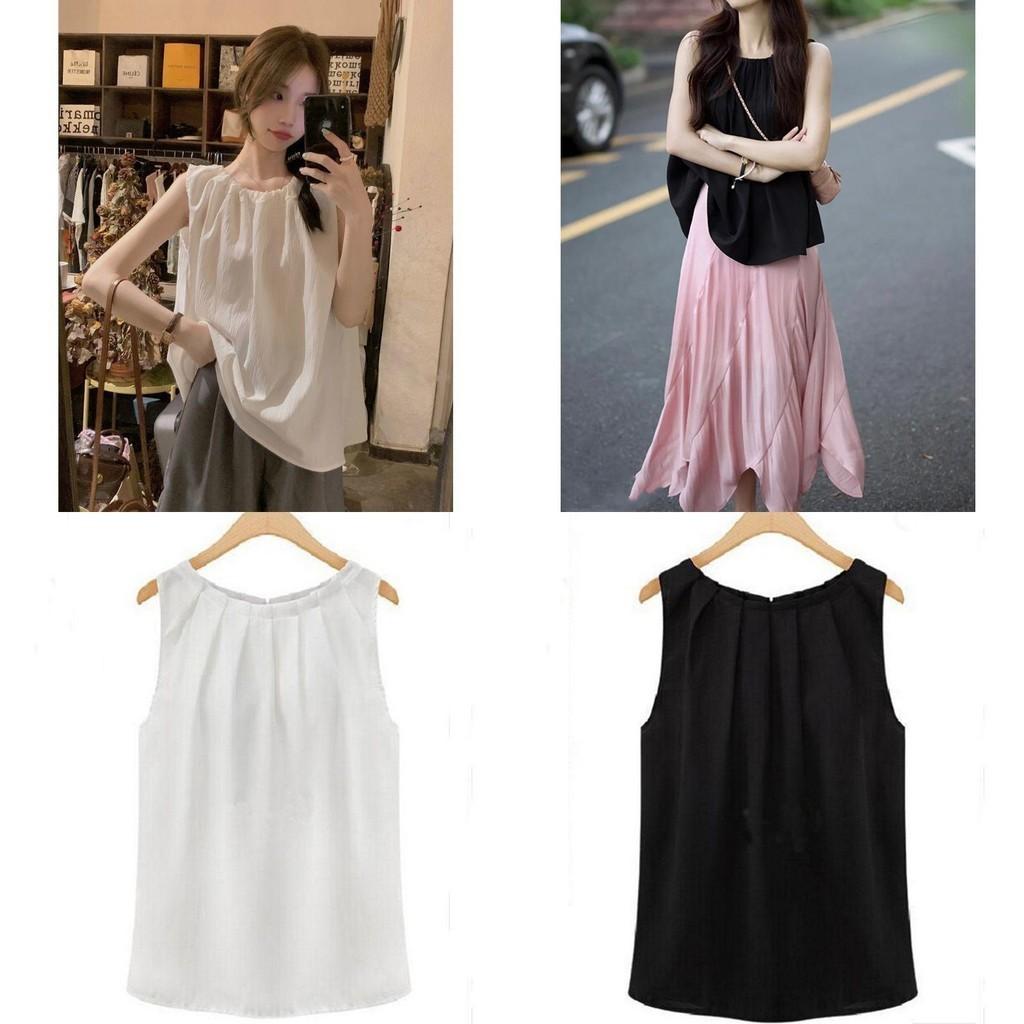 Chic Sleeveless Chiffon Tank Top Elegant Round Neck Pullover For Women