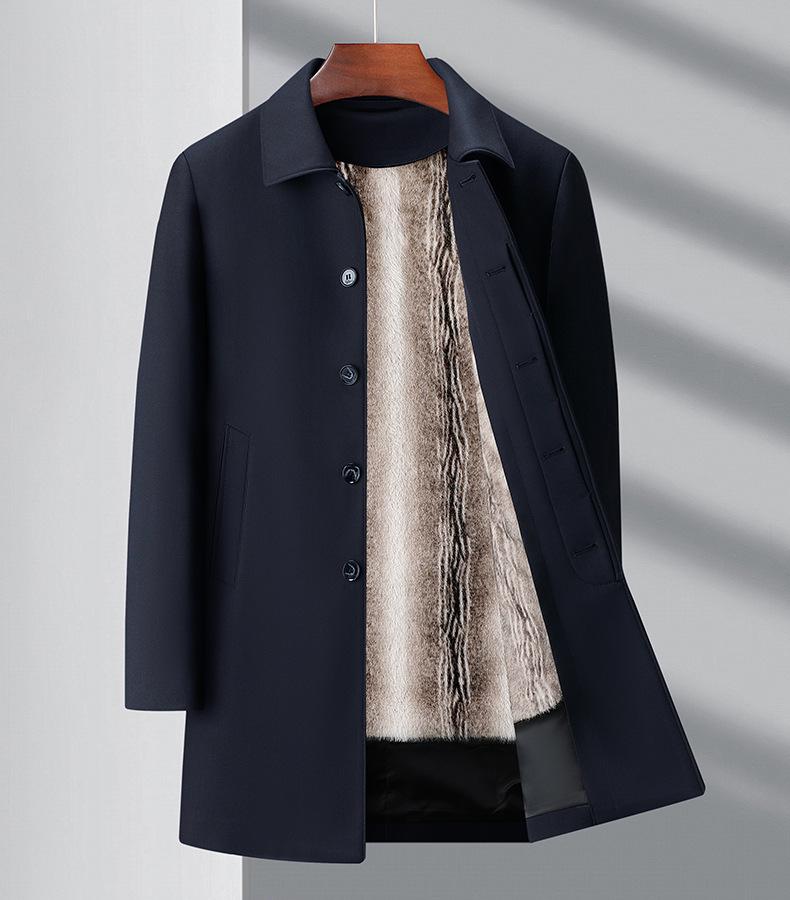Winter Mid-length Business Coat for Middle-aged Men with Warm Mink Velvet Lining