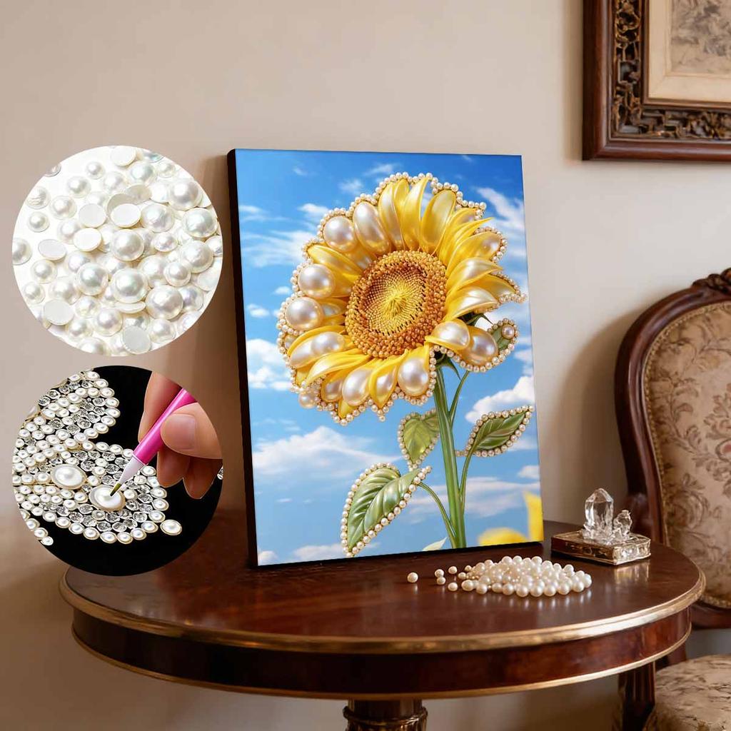 DIY Diamond Art Pearl Painting Kit for Adults, Sunflower Special Shaped Pearl Art Painting Wall for Home Office Decor Handmade Gift
