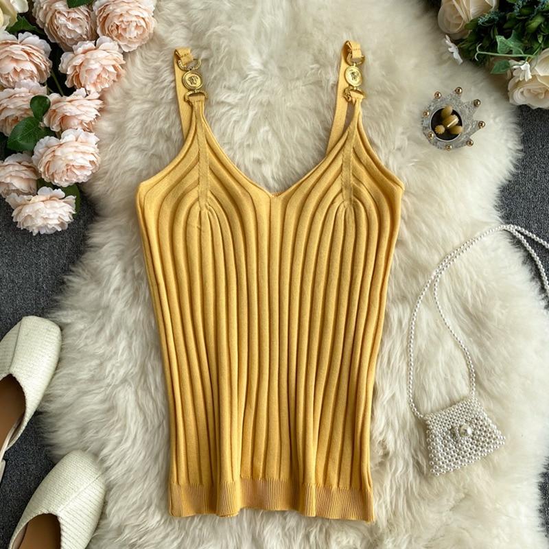 

Женские летние базовые топы, сексуальный укороченный топ без рукавов с ремешками, женский повседневный однотонный вязаный жилет в рубчик