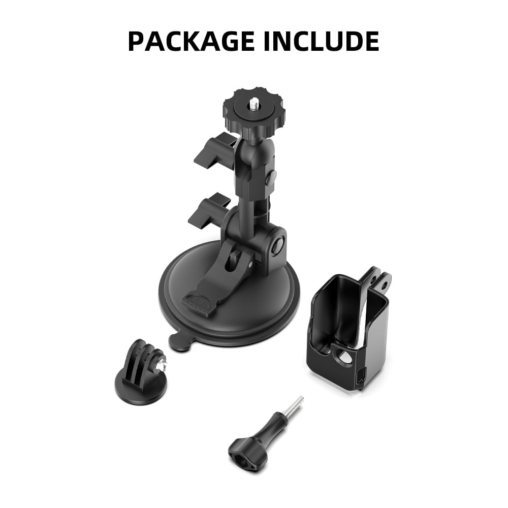 SUREWO Pocket 3 Suction Cup Mount, Car Mount Windshield Dash Holder Kit with Expansion Adapter for DJI Osmo Pocket 3, Go Pro Hero 131211109876, DJI