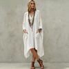 New European and American Lazy Style Casual V-neck Cotton and Linen Seven-quarter Sleeve Irregular Dress Women