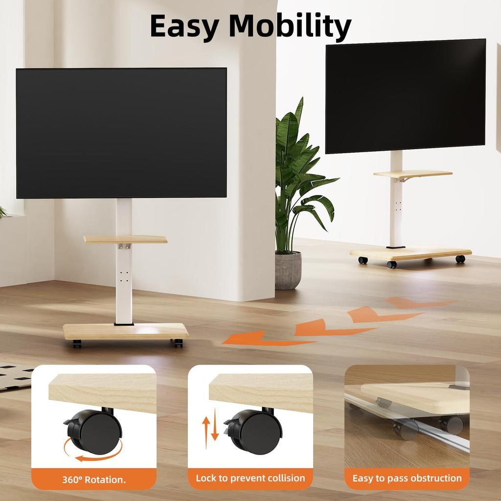 Mobile TV Cart ,Floor Rolling TV Stand with Wheels for 26-75 Inch TVs Up To 99 Lbs, TV Stand with Swivel and Height Adjustment