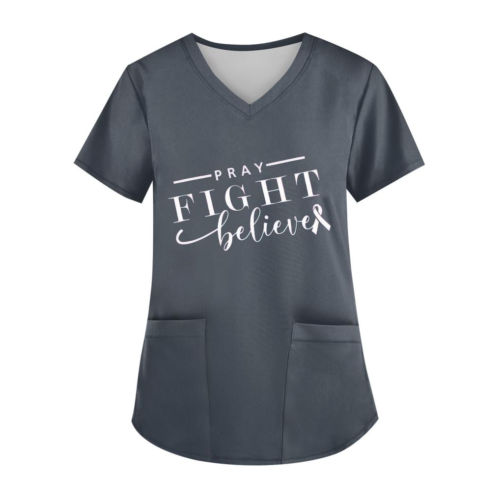 Women's V-Neck Short-Sleeve Pocketed Top With Side Slit