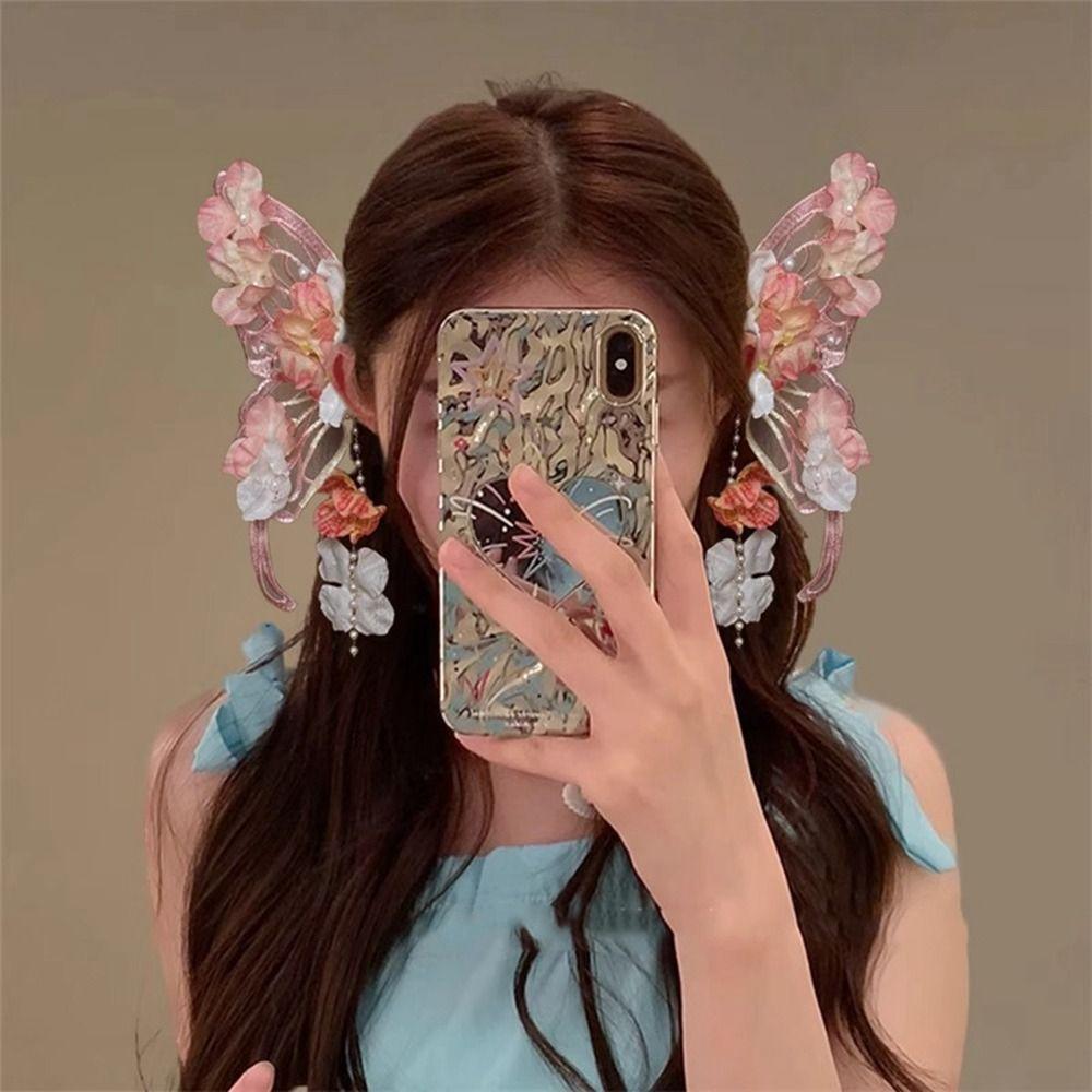 Barrettes Tassel Duckbill Clip Imitation Pearl Flower Hair Clip Large Butterfly Hairpin Wedding