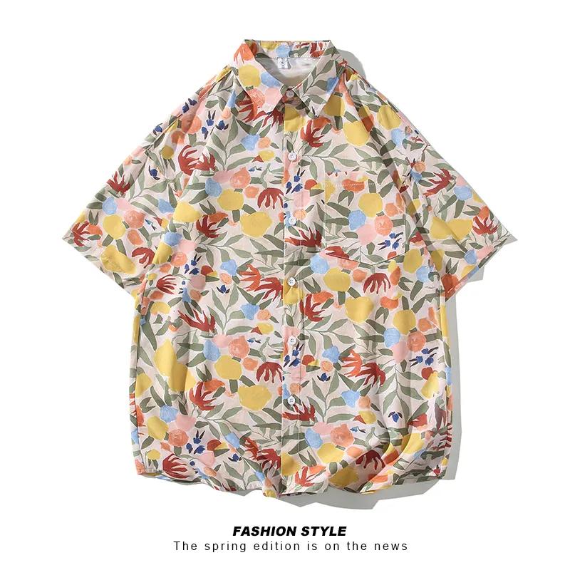 Summer New Retro Floral Men's Clothing Online Fashion Short-sleeved Shirt Casual Tops Marcas De Ropa Hombre