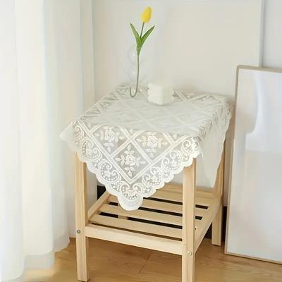 One Antique Embroidered Lace Tablecloth - Solid Color Elegant Flower Cut Process Polyester Square Tablecloth, 100% Polyester