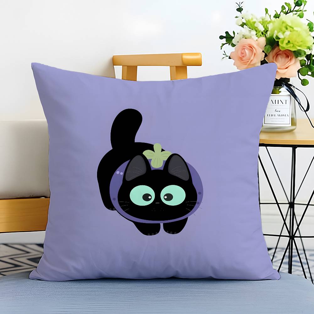 Cartoon Cute Black Cat Home Pillow Case Printed Brushed Fleece Pillow Baby Skin-Touch Eco-Friendly Dye-Sublimat